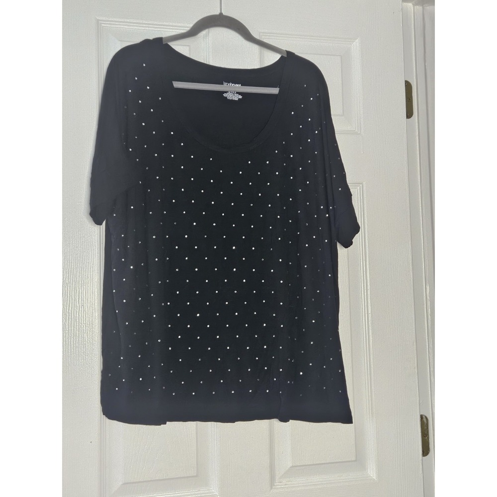 Lane Bryant Womens Black Rhinestone Short Sleeve Shirt Size 18/20